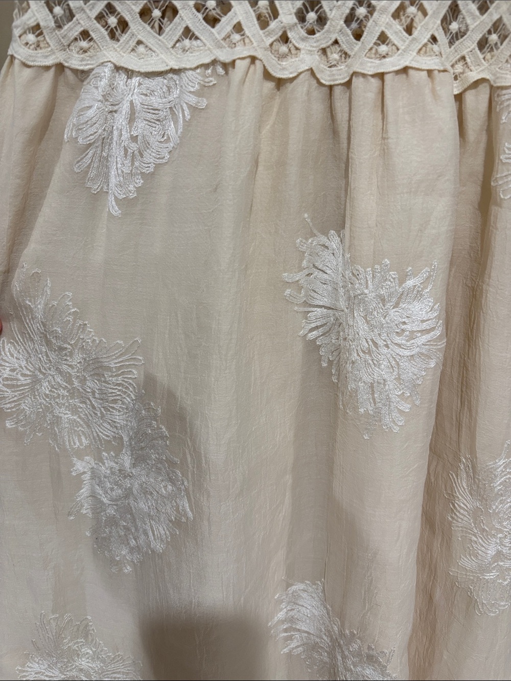 Lace Bodice Cream Maxi Dress with Delicate Overlay - Picture 4 of 5